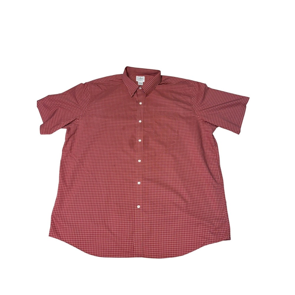 L.L.Bean Men's XXL Red Plaid‎ Short Sleeve Button Down Shirt Traditional Fit